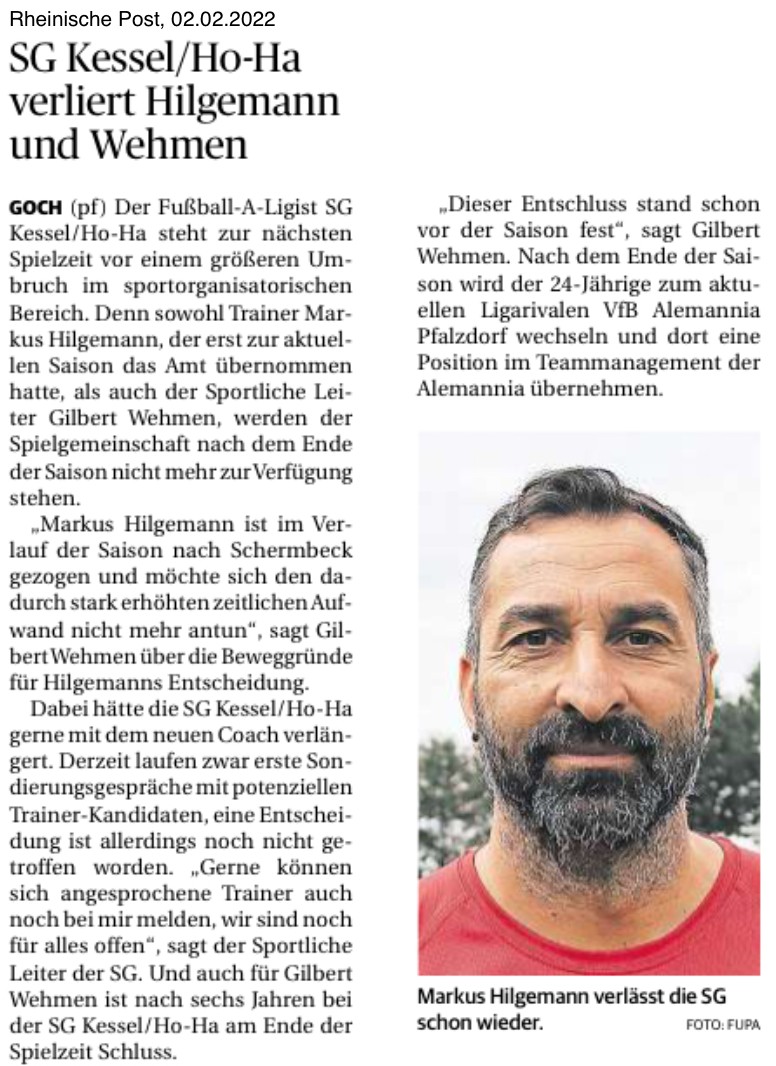 SG Kessel/Ho-Ha verliert Hilgemann und Wehmen