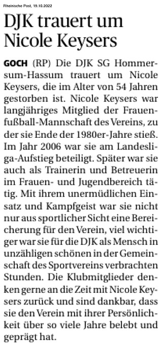 DJK trauert um Nicole Keysers