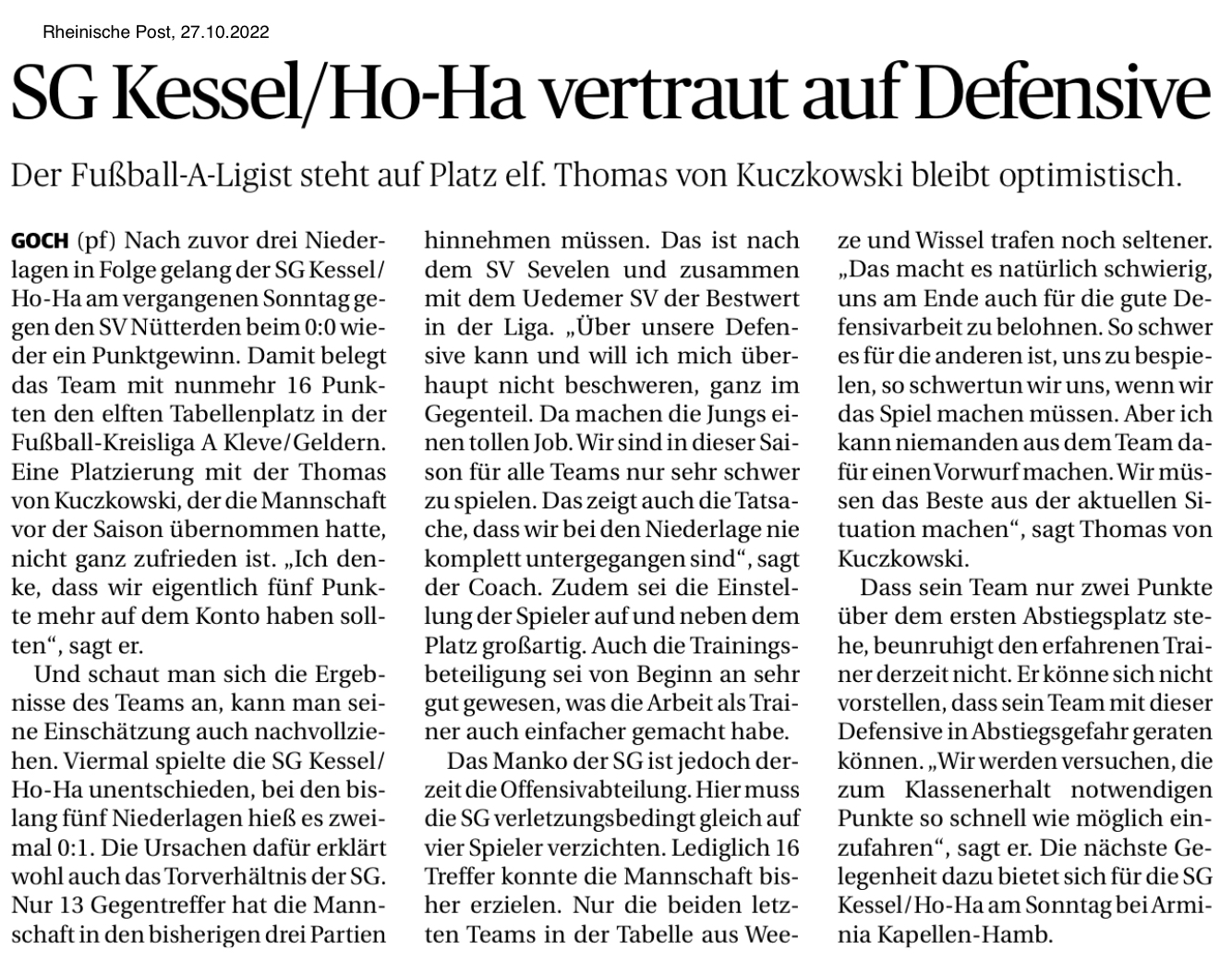 SG Kessel/Ho-Ha vertraut auf Defensive